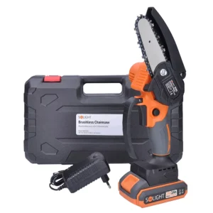 Aku řetězová pila Solight RNP100A1 s příslušenstvím a praktickým kufrem - lišta 127 mm - 21 V