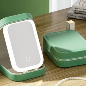 Cestovní organizér na kosmetiku s vestavěným LED zrcadlem a USB nabíjením VERK - zelený