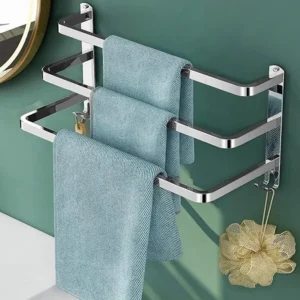 Kovový koupelnový věšák - stříbrný - 60 cm