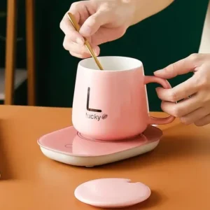 Sada keramického hrnku s elektrickým ohřívačem Lucky v dárkovém balení - pink