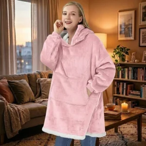 VERK Deka s rukávy a kapucí Huggle Hoodie - růžová