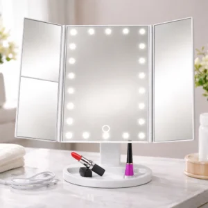 VERK Zrcátko třípanelové s LED Dot osvětlením - bílé