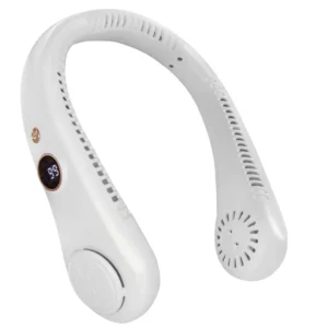 XINGHUA Přenosný dobíjecí ventilátor na krk s 5 rychlostmi a LED displejem - bílý