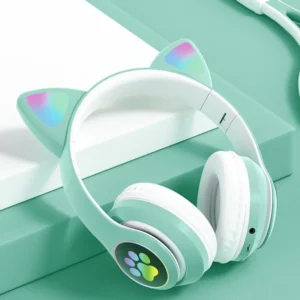 Zaparkorun Bezdrátová LED sluchátka Cat Ears - Tyrkysová