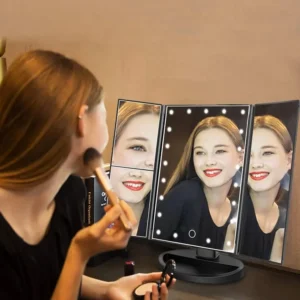 Zrcátko třípanelové s LED Dot osvětlením - černé