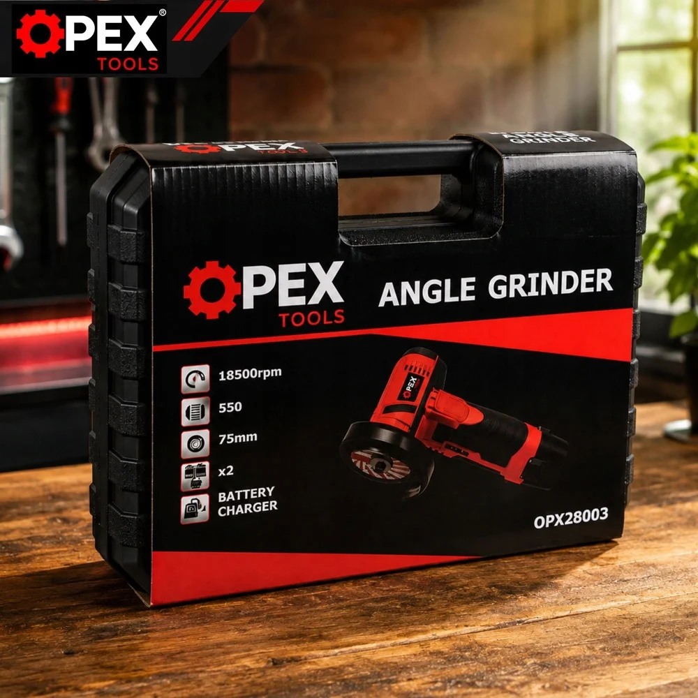 Profi Aku úhlová bruska OPEX TOOLS 800 W + 2x baterie + kufřík + příslušenství - Obrázek 2