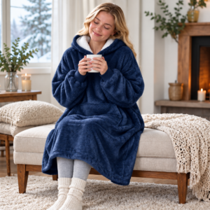VERK Deka s rukávy a kapucí Huggle Hoodie - modrá