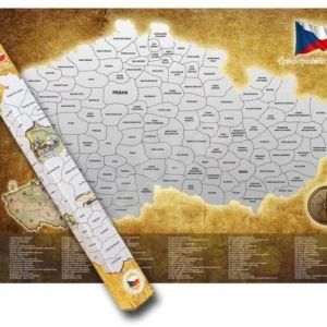 Zaparkorun Stírací mapa České republiky - stříbrná - 80 x 65 cm